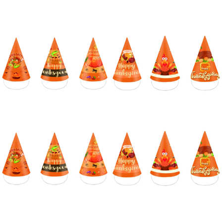 12 kpl Syksyn ja Kiitospäivän Kartiohatut, Onnellinen Kiitospäivän Juhla