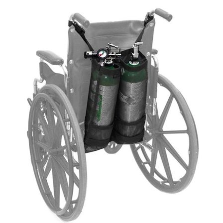 Kaksipyöräinen pyörätuolin happisäiliön pidike - Happisäilytyslaukku verkkotaskulla, sopii D&E kannettavalle happisäiliölle lääketieteelliseen, koti- 