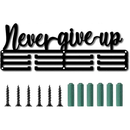 Medaljhållare Never Give Up Sportmedaljer Displayställ Väggmonteringshängare Dekor Rostfritt Stål Hängande Prishållare för Hemmabadsförvaring Löpning 