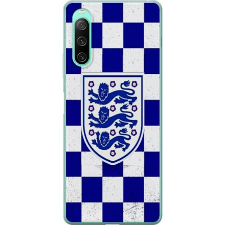 Yhteensopiva Puhelinkuori Sony Sony Xperia 10 IV Graafinen shakkiruudukkokuviointi sinisellä ja valkoisella, klassisella heraldisella vaakunalla, ret