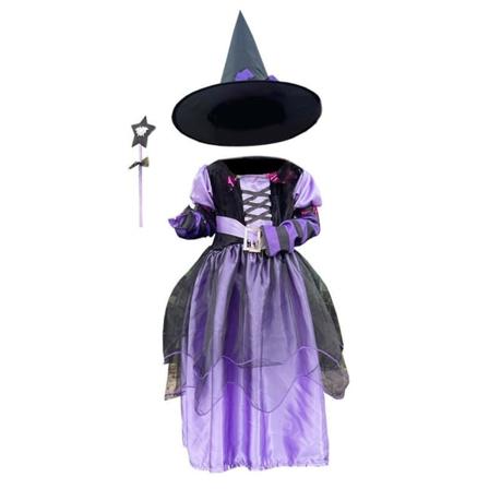 Halloween-noidanmekko hatulla lapsille, violetti satumainen noitapuku, naamiaisasu, XL
