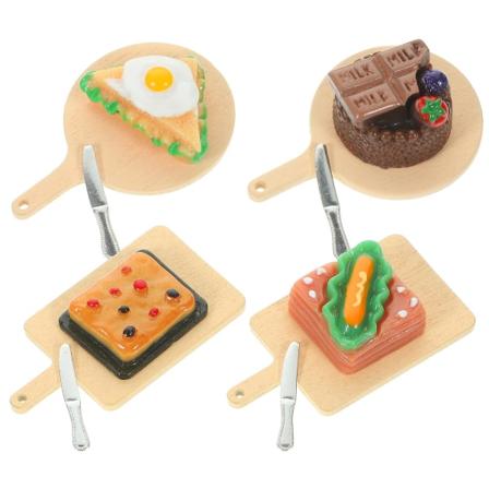 4 Set Miniatyrmat Mini Pizzamodell Sandwich Matbricka Rekvisita Mini Kökscen Dekoration Blandade Färger Assorted Color 4.4x3cm