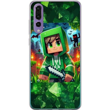 Kompatibelt Mobildeksel til Huawei Huawei P20 Pro Minecraft gamer gutt grønn hettegenser piksel eventyr gutt sverd Minecraft kunstdesign