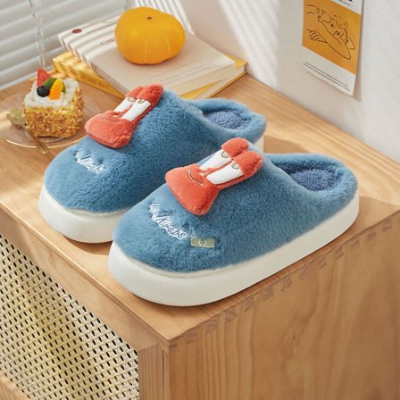 Søde varme skridsikre tyksålede plys hjemmesko blå 24,5 cm