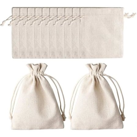 12-pack bomulls dragskopåsar, 12 x 17 cm återanvändbara jutepåsar med dragsko