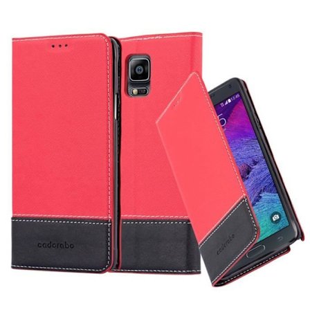 Cadorabo Fodral Samsung Galaxy NOTE 4 RÖD SVART SIMILI-(LÄDER/MOKA) Fodral Fodral Magnetisk Fodral Fodral stöder stativ och kortplats