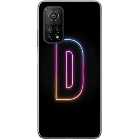 Yhteensopiva Puhelinkuori Xiaomi Xiaomi Mi 10T Pro 5G Minimalistinen neonkirjain D väriä vaihtavassa valossa mustaa taustaa vasten modernissa digita