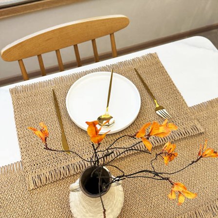 Jul färgblock vävd bordstablett, papperssnöre och jute blandad isoleringsmatta, 45x30cm, juldekoration matta,008