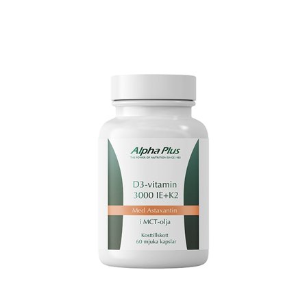 Alpha Plus D3 3000IE + K2 och Astaxantin 60 kapslar