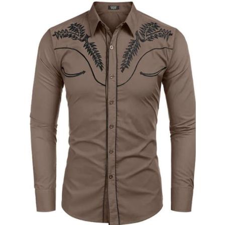 Broderad långärmad Slim Fit-skjorta för män Khaki 6XL