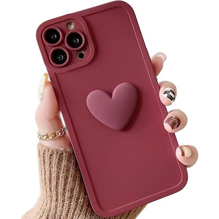 Yhteensopiva IPhonen 13 Pro Max -kotelon kanssa, söpö 3D-sydän, iskunkestävä linssin ja kameran suoja IPhone 13 Pro Max 6,7 tuuman pehmeälle TPU-