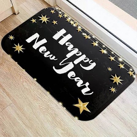 Ny Julehjem Dekor Dørmatte God og Lykkelig År Gylden Svart Bokstavtrykk Sklisikker Gulv[HK]