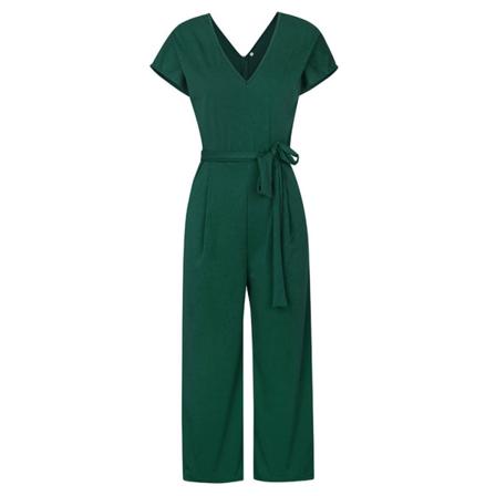 Dam V-ringad Jumpsuit Kort Ärm Enfärgad Summer Playsuit