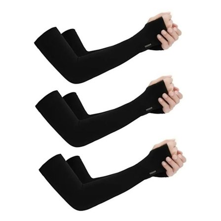 3 par arm sleeves til mænd kvinder UV-beskyttelse arm køle sleeves med tommelfingerhul til udendørs cykling fiskeri sort