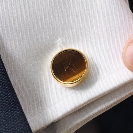 Kerek arany tónusúmandzsettagombok tigrisszem berakással for Men