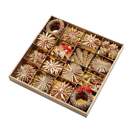 56-dele halmstjernesæt - Juletræspynt - Halmvedhæng