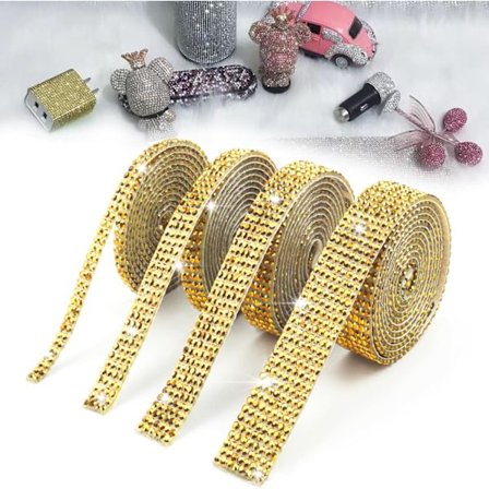 (Gull) 4 ruller selvklebende krystallbånd, rhinestone diamant bling klistremerke for kunst og håndverk