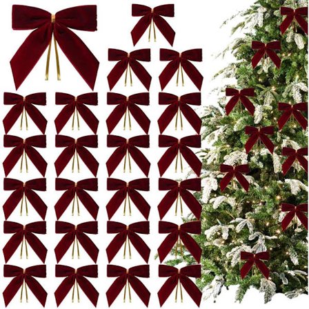 24-pack Sammet Julrosetter - Glitter - Juldekorationsrosetter - Juldekoration