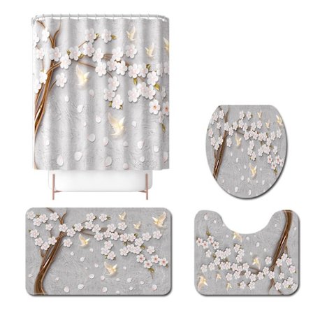 Badrumsmatta Digitaltryck Vattentät Duschdraperi Fyra Delar Badrum halkfri matset, W5,