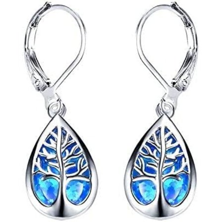 Smykker udsøgt vanddråbe blå hvid ild opal livets træ dinglende øreringe til kvinder