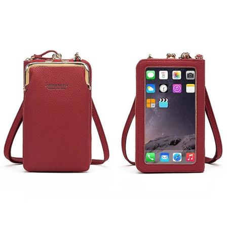 Snygg PU-läder touch screen telefonväska myntväska dam crossbody väska Wine Red