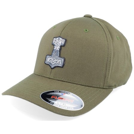 Vikings - Green - flexfit - Cap - Tors Hammer Mjölner Olive Green Flexfit - Hatstore