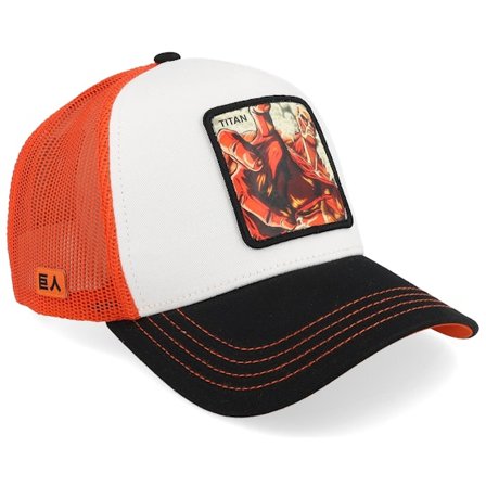 Capslab - Wit trucker Cap - Attack On Titan Red/White/Black A-Frame Trucker @ Hatstore