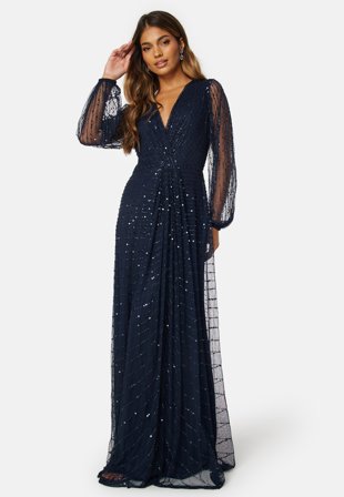 AngelEye - Long Sleeve Sequin Dress - Navy - Kläder - - Bubbleroom
