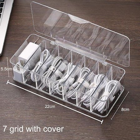 Cable Storage Box Transparent Plastic Data Line Storage Container For Desk Stationery Multifunctional Headset Data Charging Line
