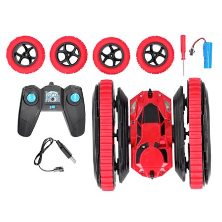 2 i 1 Dobbeltsidig Fjernstyrt Bil Høyhastighet 360 Graders Roterende RC Stuntbil Rød