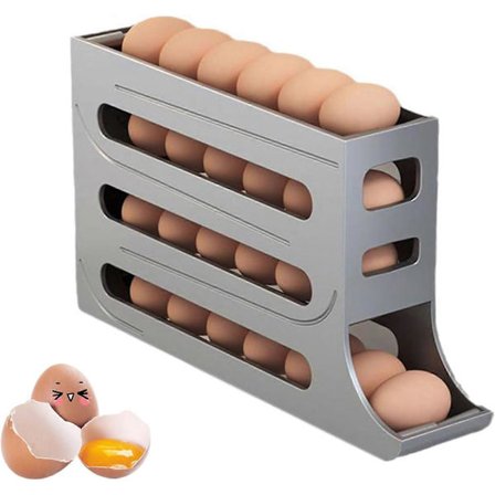 Æggeholder til køleskab, pladsbesparende æggeorganisator til køleskab, 4 lag rullende æggedispenser opbevaring 30 æg, æggedispenser til køleskab