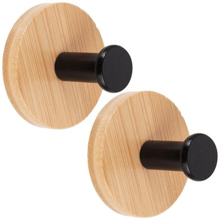 Seinäkoukut, Bambu ja Metalli, Musta, 5 cm, 2 kpl