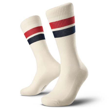 DryFeel | Bawełniane skarpetki tenisowe w paski w kolorze antycznej bieli dla mężczyzn - Długie skarpety
