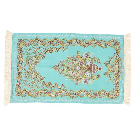 Brodert vase bønn teppe myk polyester pilegrim teppe dobbelt lag bønneteppe for stue korridor blå