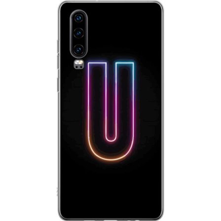 Kompatibel Mobilcover til Huawei Huawei P30 Minimalistisk neonbogstav U i farverig lyseffekt mod sort baggrund