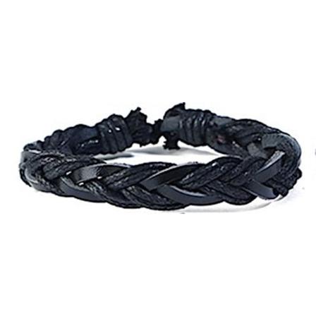 Handgjort Armband I Helsvart Med Både Snören Och Läderband Svart One Size