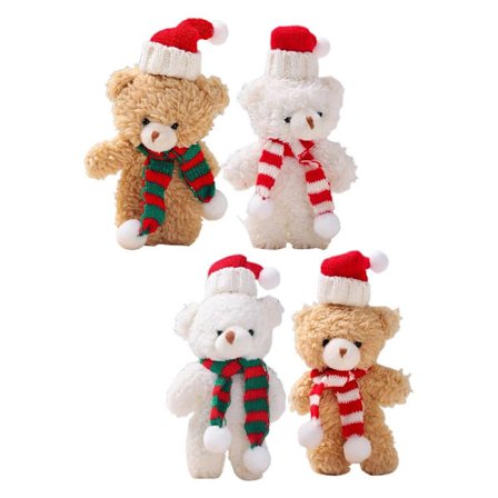 Julebjørnepynt, 4 stk. 16 cm juletræs plys pynt, julebjørn, sød tegneserie hvid bjørn dekoration, blød plys kagedekoration