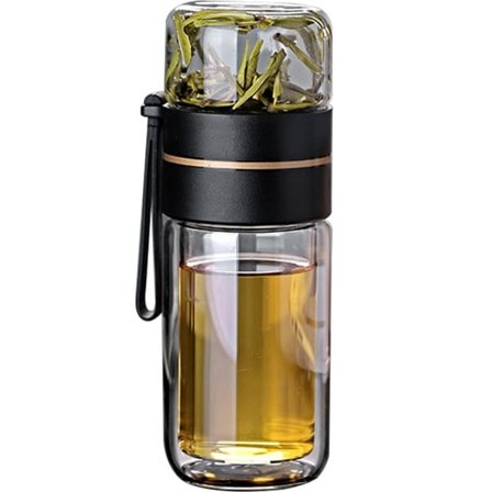 IC Dobbeltlags Termokrus med Infusionsfilter Bærbar Termokrus til Løst Te Rejser Termokrus med Sil Dobbeltfunktionel Termokrus - Sort