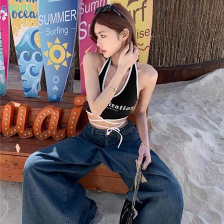 Ristikkäiset olkaimet, napaa paljastava niskalenkki, MUSTA