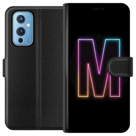 Yhteensopiva Lompakkokotelo OnePlus OnePlus 9 Neonkirjain M värinvaihtuva valotehoste mustaa taustaa vasten, moderni minimalistinen typografia vahval