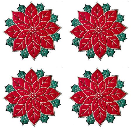 Joulun brodeeratut Holiday-tabletit Applique Joulutähti-tabletit Joulukukka-tabletti pöydän koristeluun A