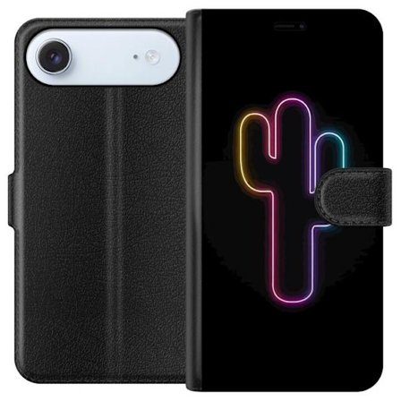 Yhteensopiva Lompakkokotelo Apple Apple iPhone 17 Air Neonpiirros kaktuksista vaaleanpunaisessa ja sinisessä valossa tummaa taustaa vasten