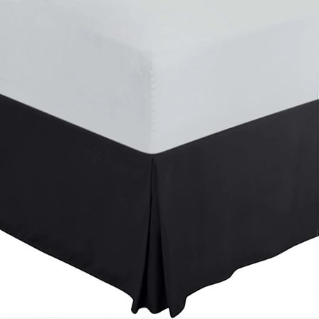Flæse Kant Sengeskørt Dobbelt-Blød Børstet Polyester-Mikrofiber - Plisseret - Passer Under Madrassen & Ned Til Gulvet - Sengekappe (Sort)