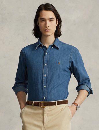 Polo Ralph Lauren Custom Fit Denim Shirt - Blue - XL
