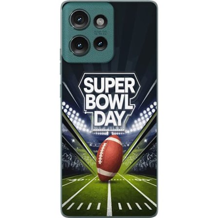 Yhteensopiva Puhelinkuori Motorola Edge 50 Super Bowl Day juliste, jossa amerikkalainen jalkapallo valaistuksella varustetulla areenalla dramaattisess
