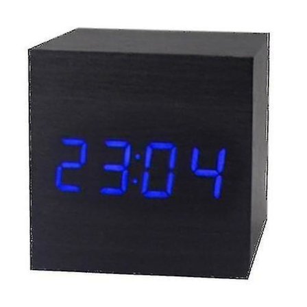 Gingko Cube LED Click Clock Vækkeur med Lydaktivering (Tid, Dato og Temperatur) Flere Farver Sort blå