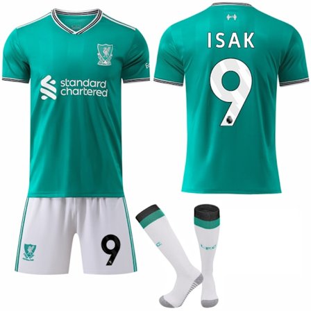 25-26 Liverpool F.C. Bortedrakt Tredje NO.9 ISAK Drakter Sett Barn Voksen Fotballutstyr med Sokker