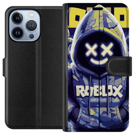 Kompatibelt Lommeboketui til Apple Apple iPhone 13 Pro Blågul Roblox hettegenserfigur med minimalistisk neonstil og masket ansikt, moderne spillillus