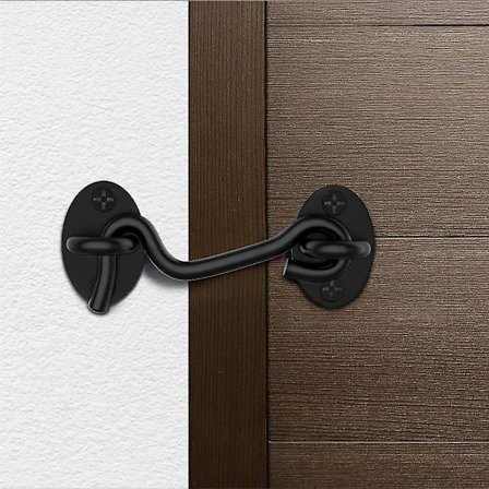 2 stk låvedørslås skyvedørslås låvegrindlås rustfritt stål kroklås svart