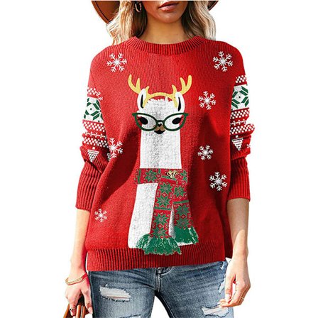 Dam Jultröja Varm julgran Rådjursmönster Tröja Stickad tröja
